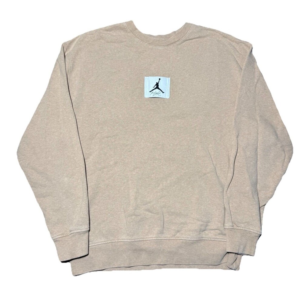 Jordan Flight Essential Fleece Crewneck Beige Sweatshirt Mens Size M FB6932-201